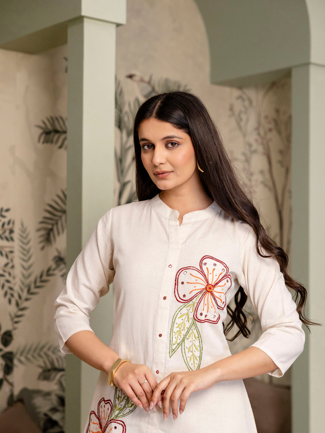 Womens Cotton Flex Embroidered Co-ord Set