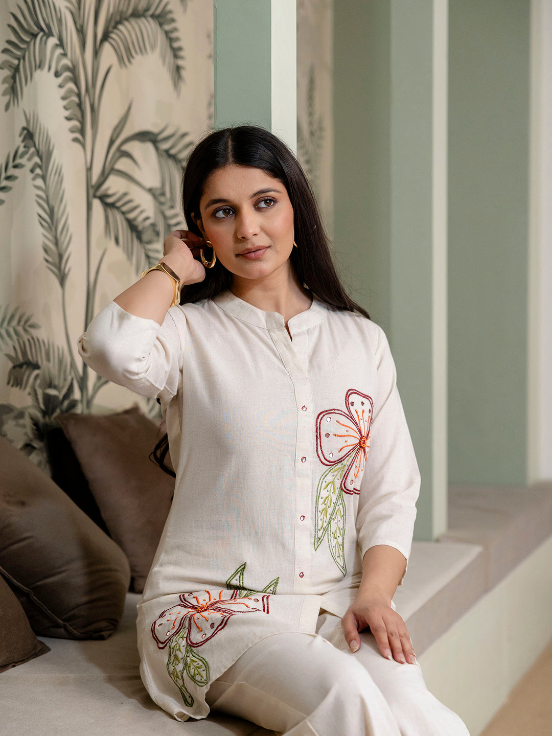 Womens Cotton Flex Embroidered Co-ord Set