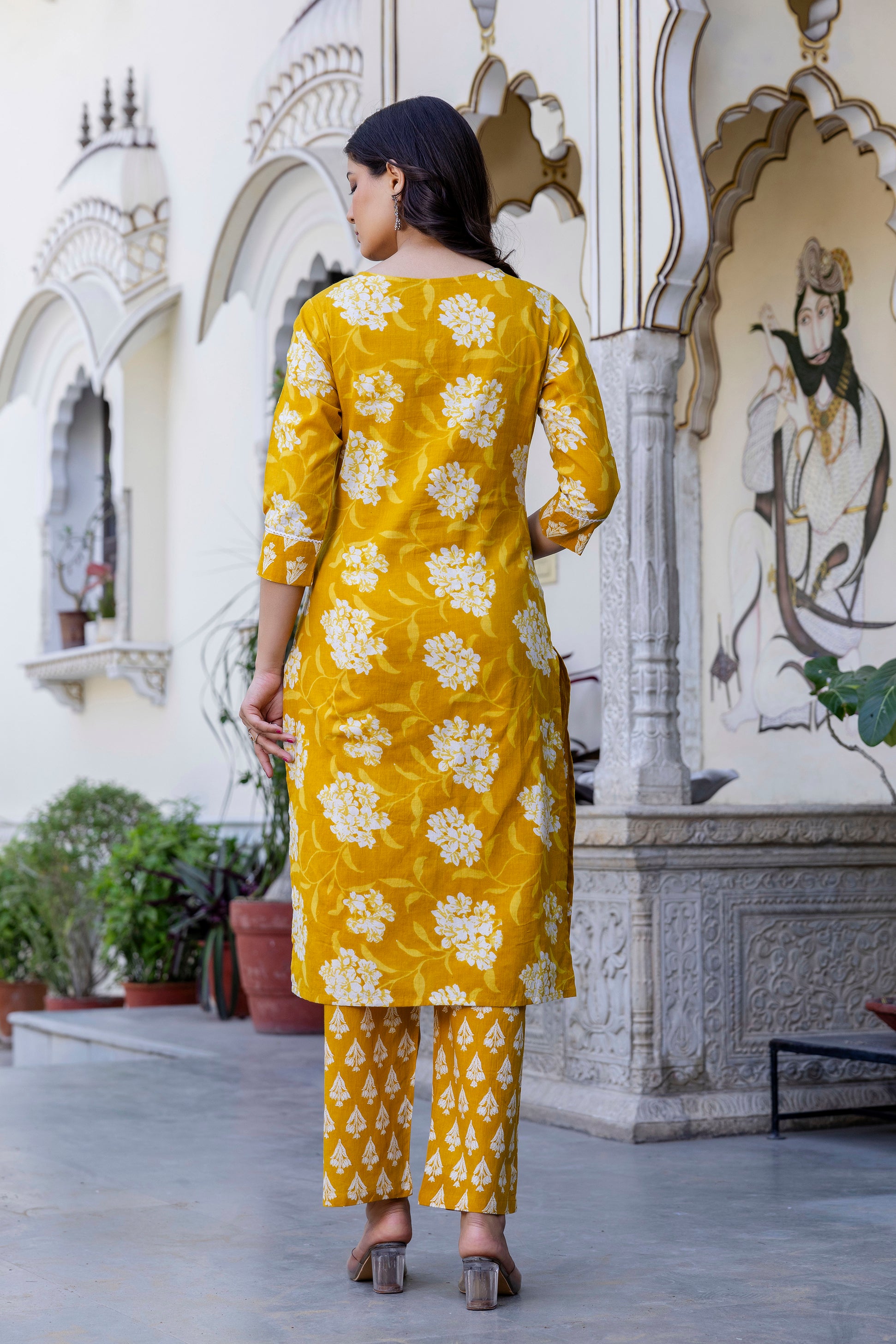 Pure cotton Straight Hand work Kurta pant Dupatta Set