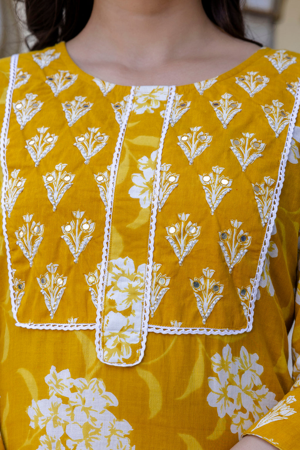 Pure cotton Straight Hand work Kurta pant Dupatta Set
