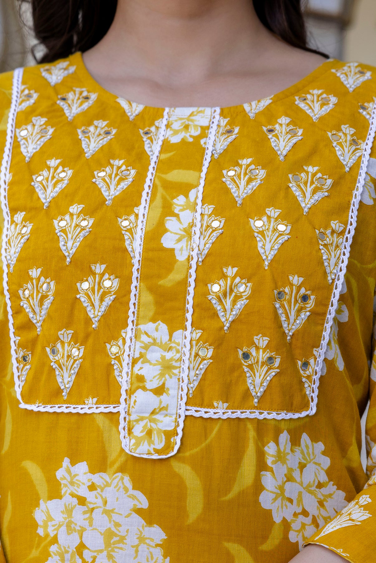 Pure cotton Straight Hand work Kurta pant Dupatta Set