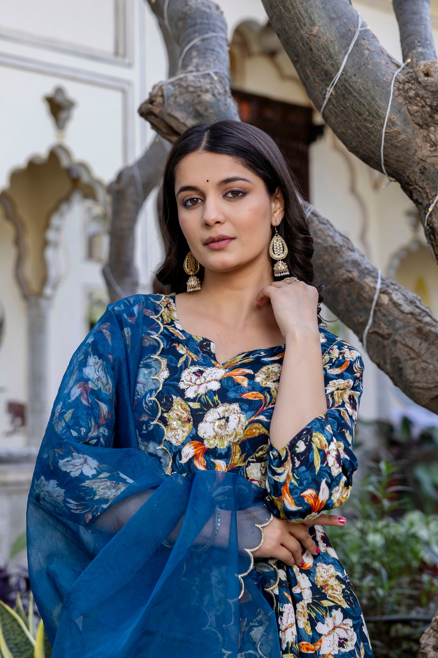 Rayon Flared kurta pant set with Organza dupatta
