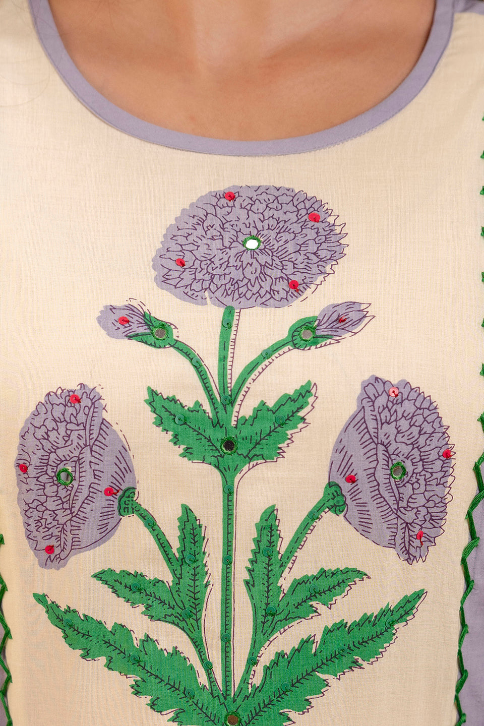 Pure cotton straight floral print kurta pant dupatta set
