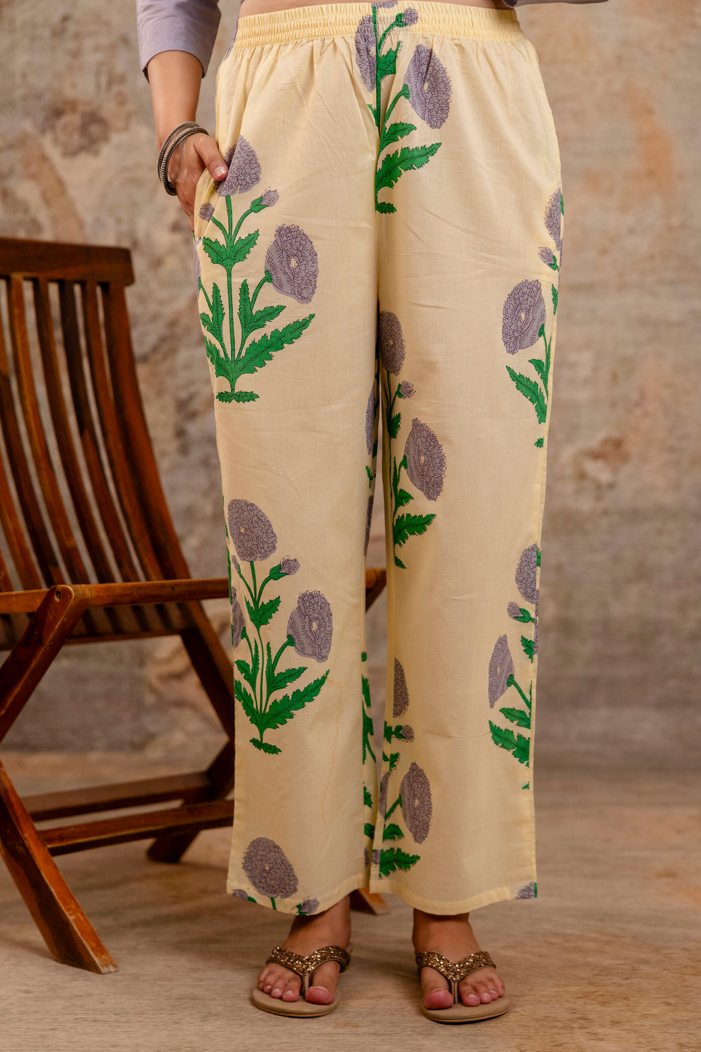 Pure cotton straight floral print kurta pant dupatta set