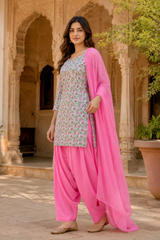 ERISHA  Pink Hand Block Printed Cotton Farshi Salwar Suit Set – 3 Piece