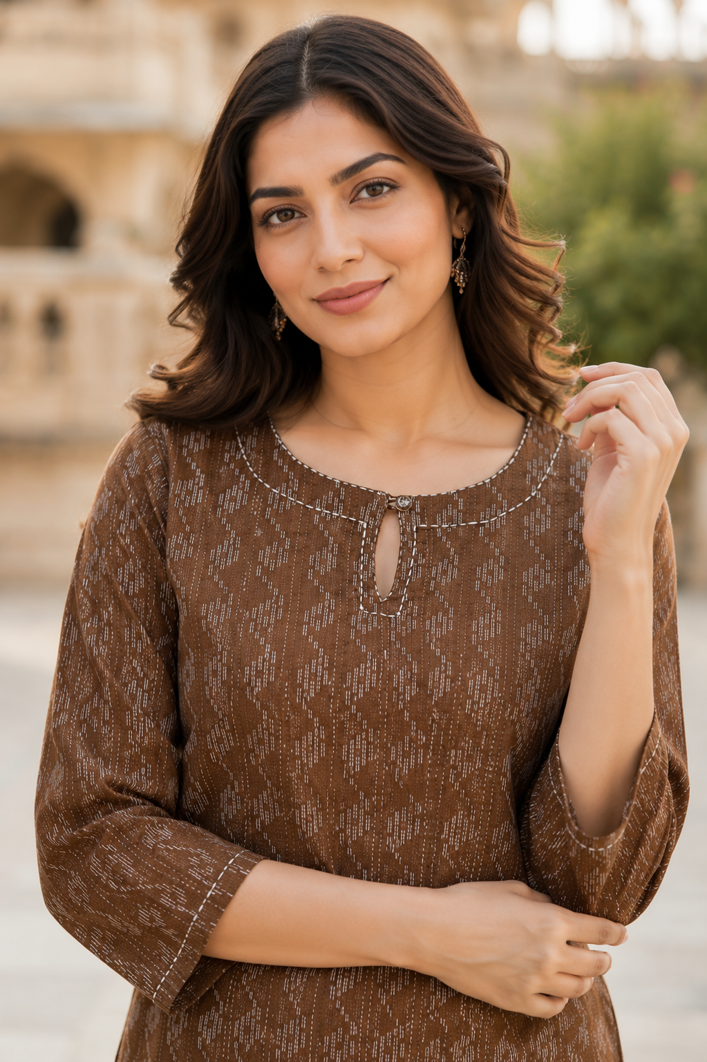 Brown Katha Cotton Co-Ord Set for Women | Premium Printed Kurta & Palazzo Set | Casual, Office & Travel Wear