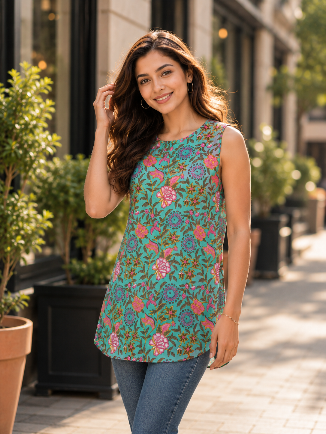 ERISHA Mint Blossom Hand Block Printed Cotton Tunic