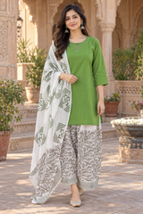 ERISHA Meher Green Cotton Farshi Salwar Suit Set with Printed Dupatta