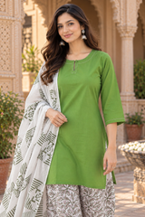 ERISHA Meher Green Cotton Farshi Salwar Suit Set with Printed Dupatta