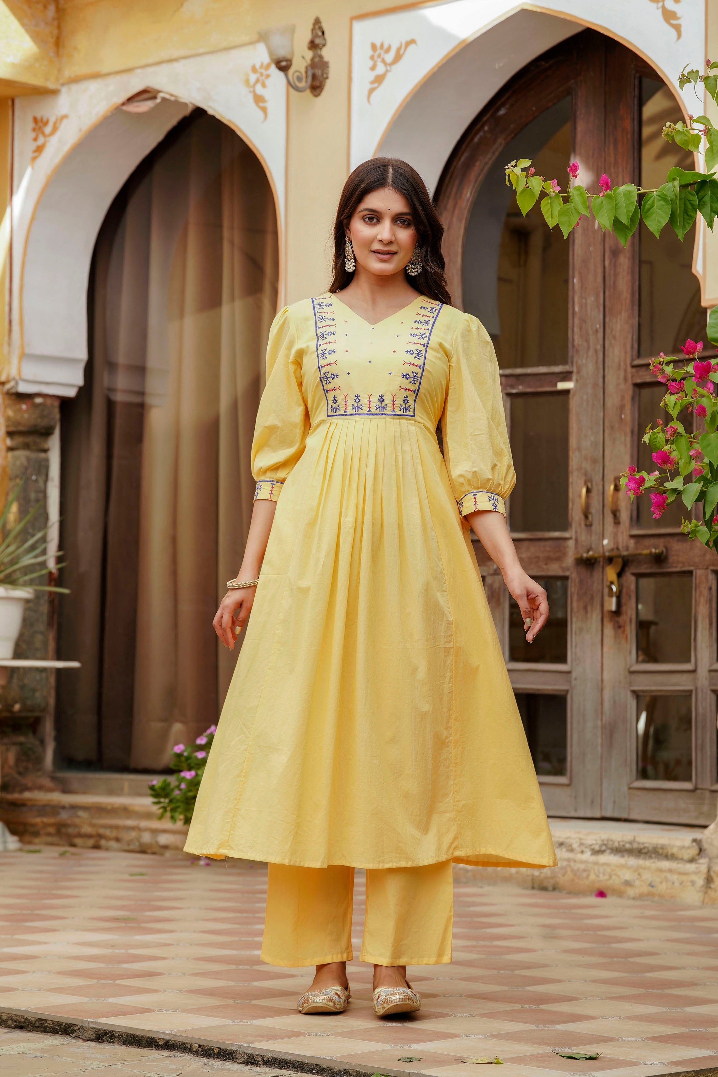 Womens Pure cotton Embroidered Kurta pant Dupatta set