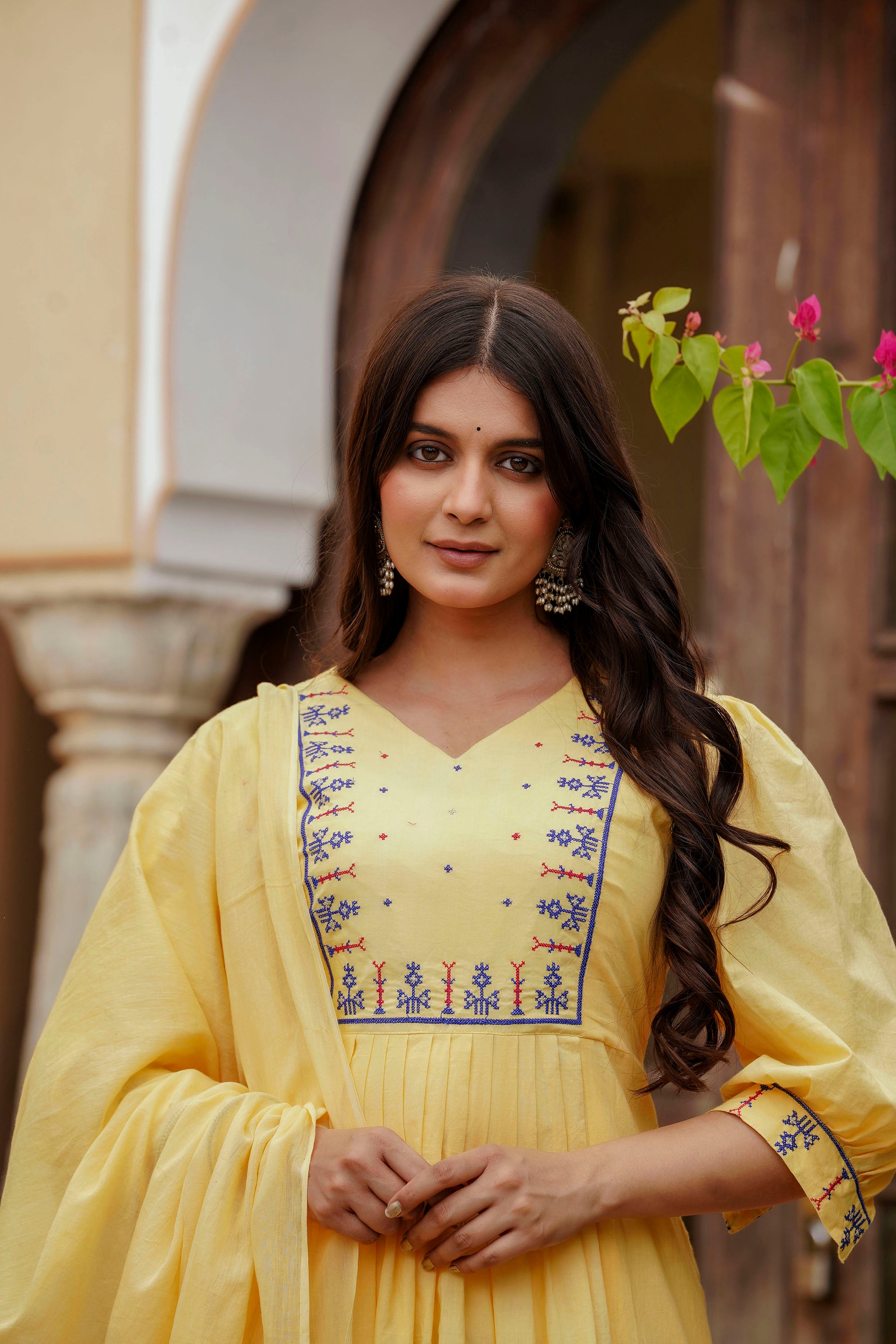 Womens Pure cotton Embroidered Kurta pant Dupatta set