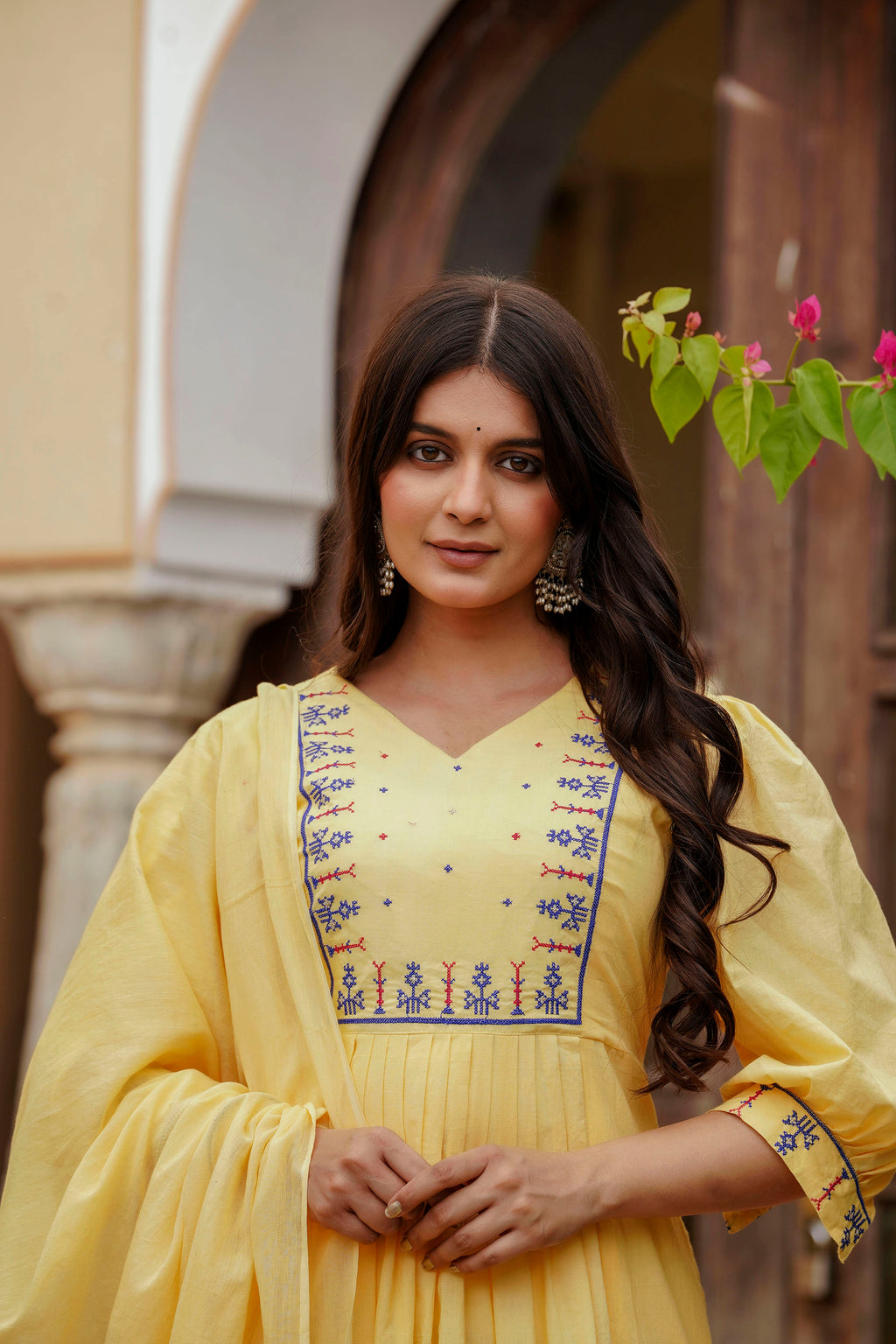 Womens Pure cotton Embroidered Kurta pant Dupatta set