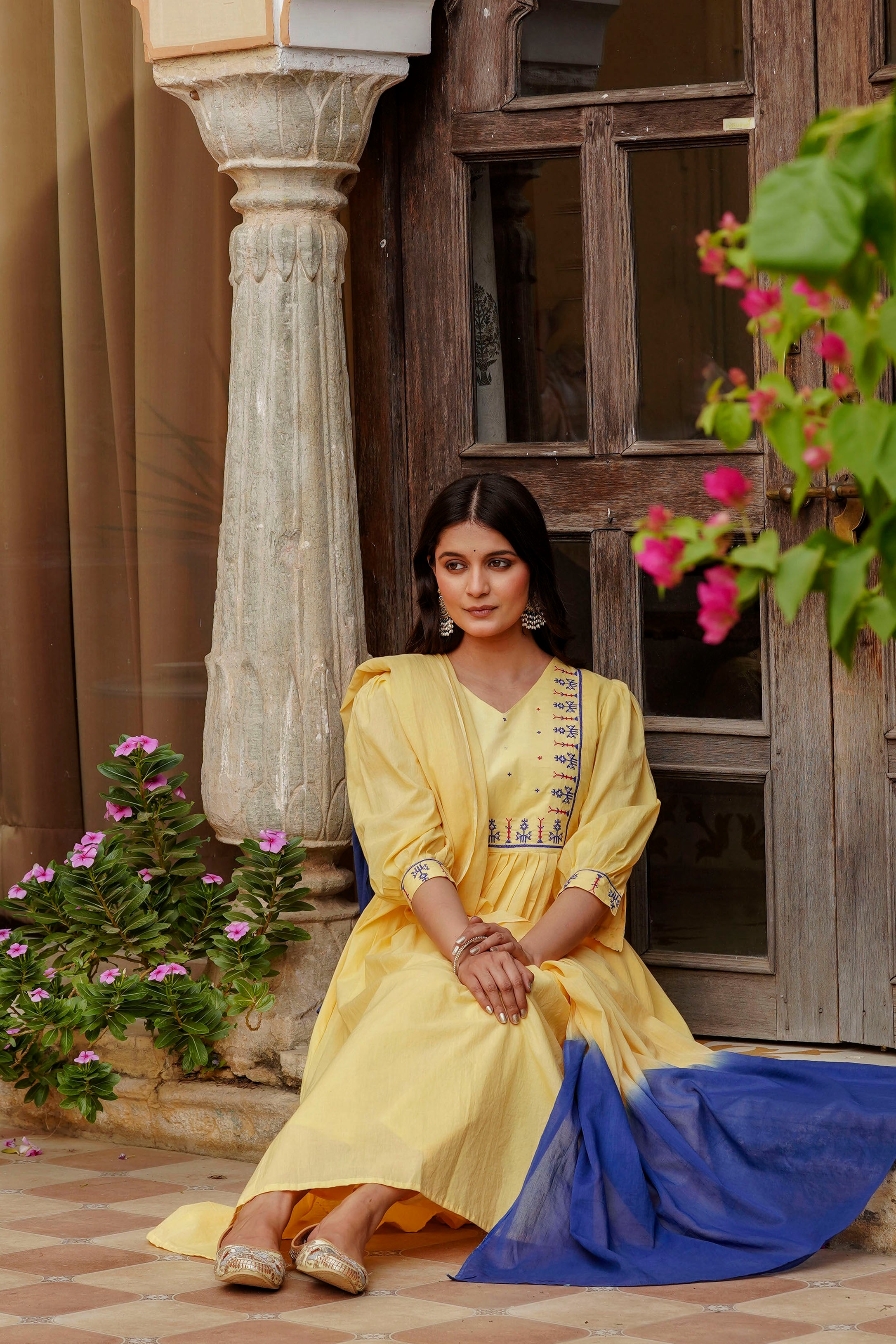 Womens Pure cotton Embroidered Kurta pant Dupatta set