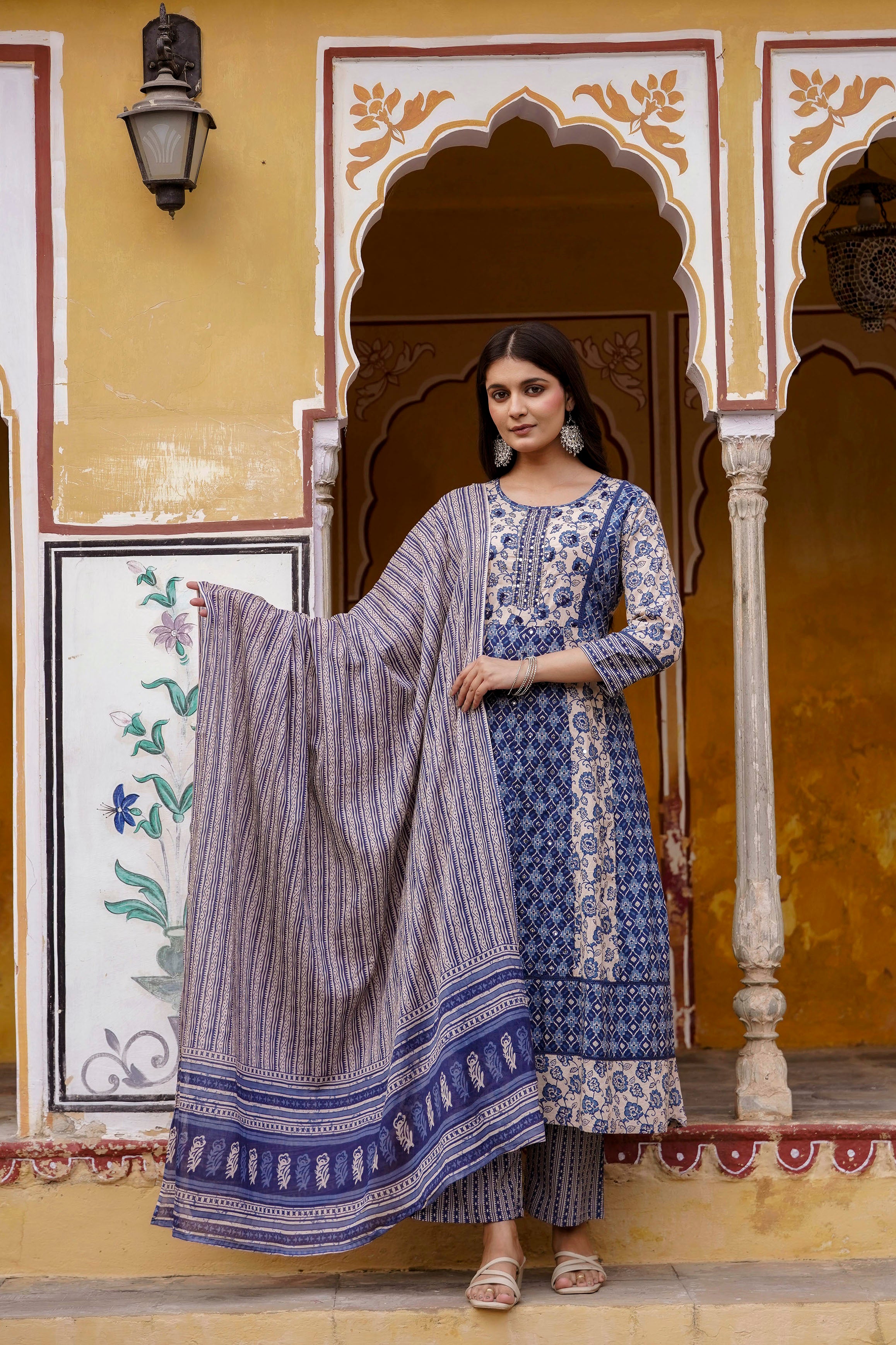 Erisha Pure Cotton Hand Work Kurta Pant Dupatta Set