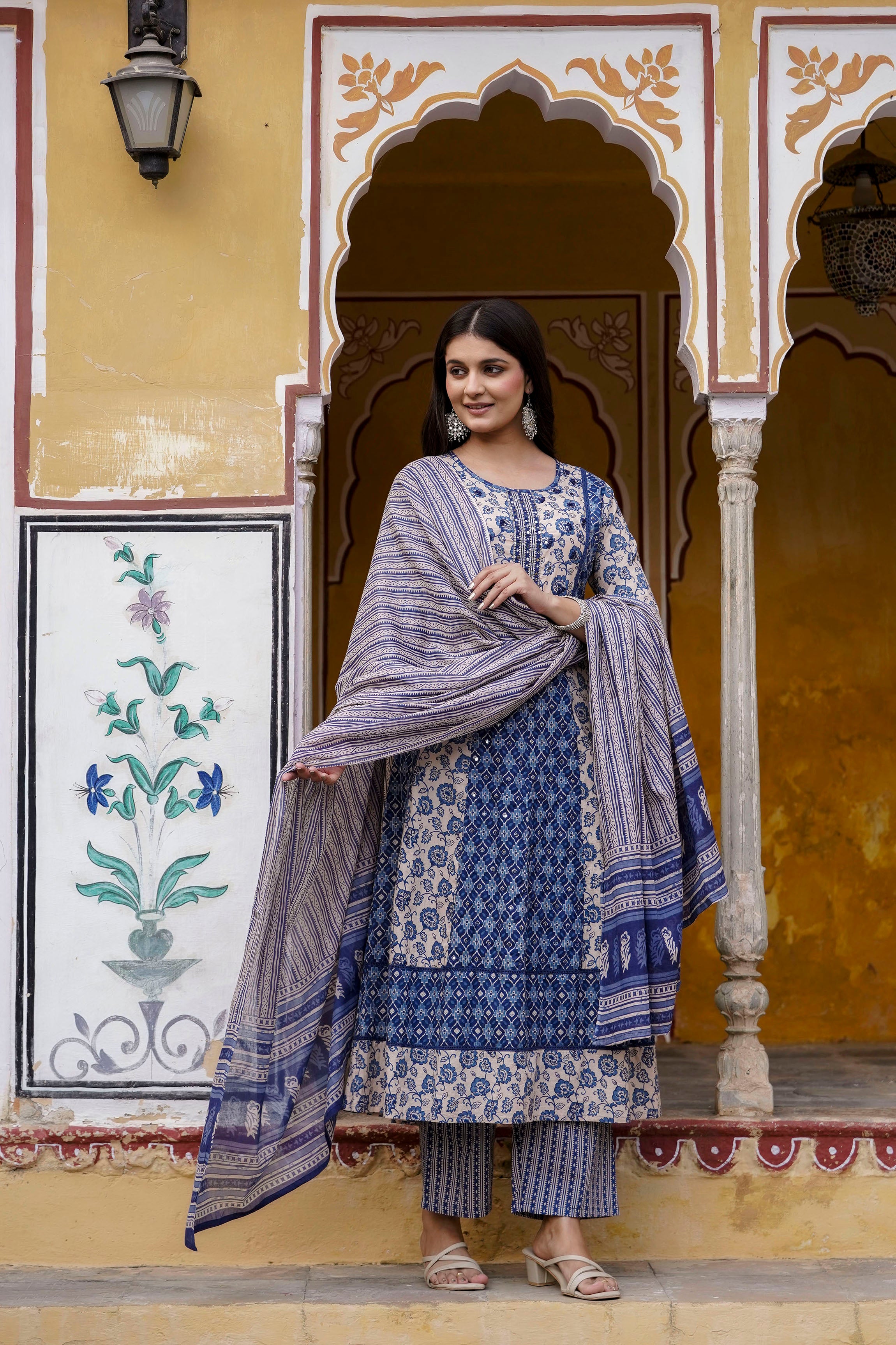 Erisha Pure Cotton Hand Work Kurta Pant Dupatta Set