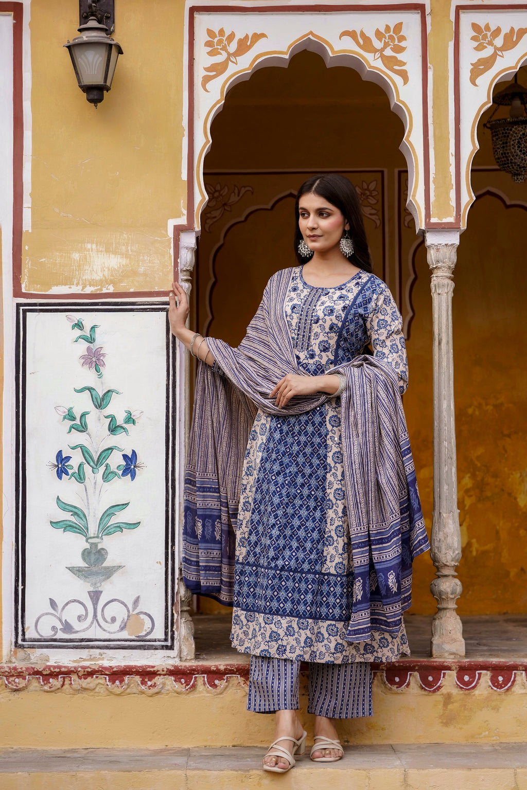 Erisha Pure Cotton Hand Work Kurta Pant Dupatta Set