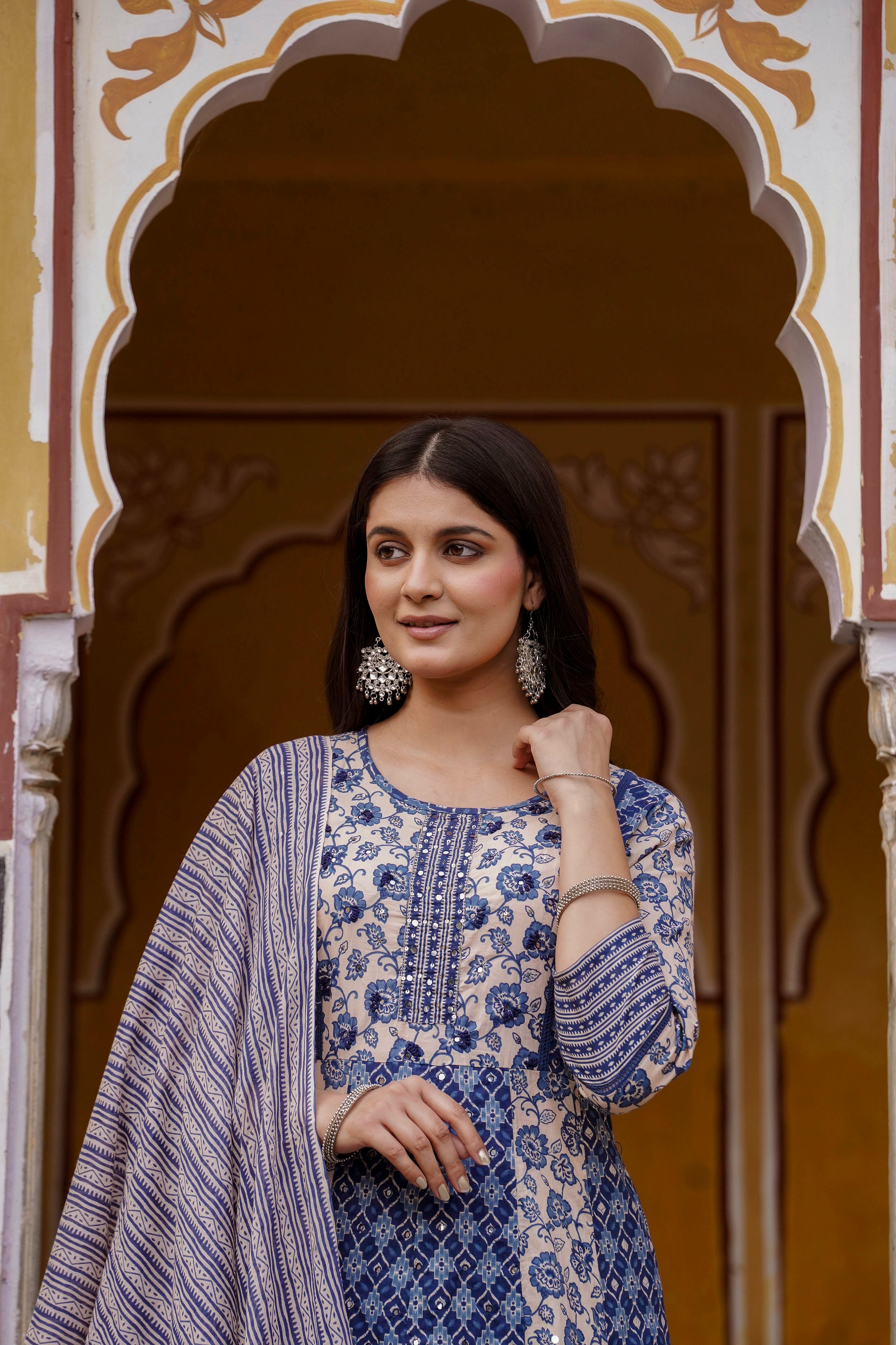 Erisha Pure Cotton Hand Work Kurta Pant Dupatta Set