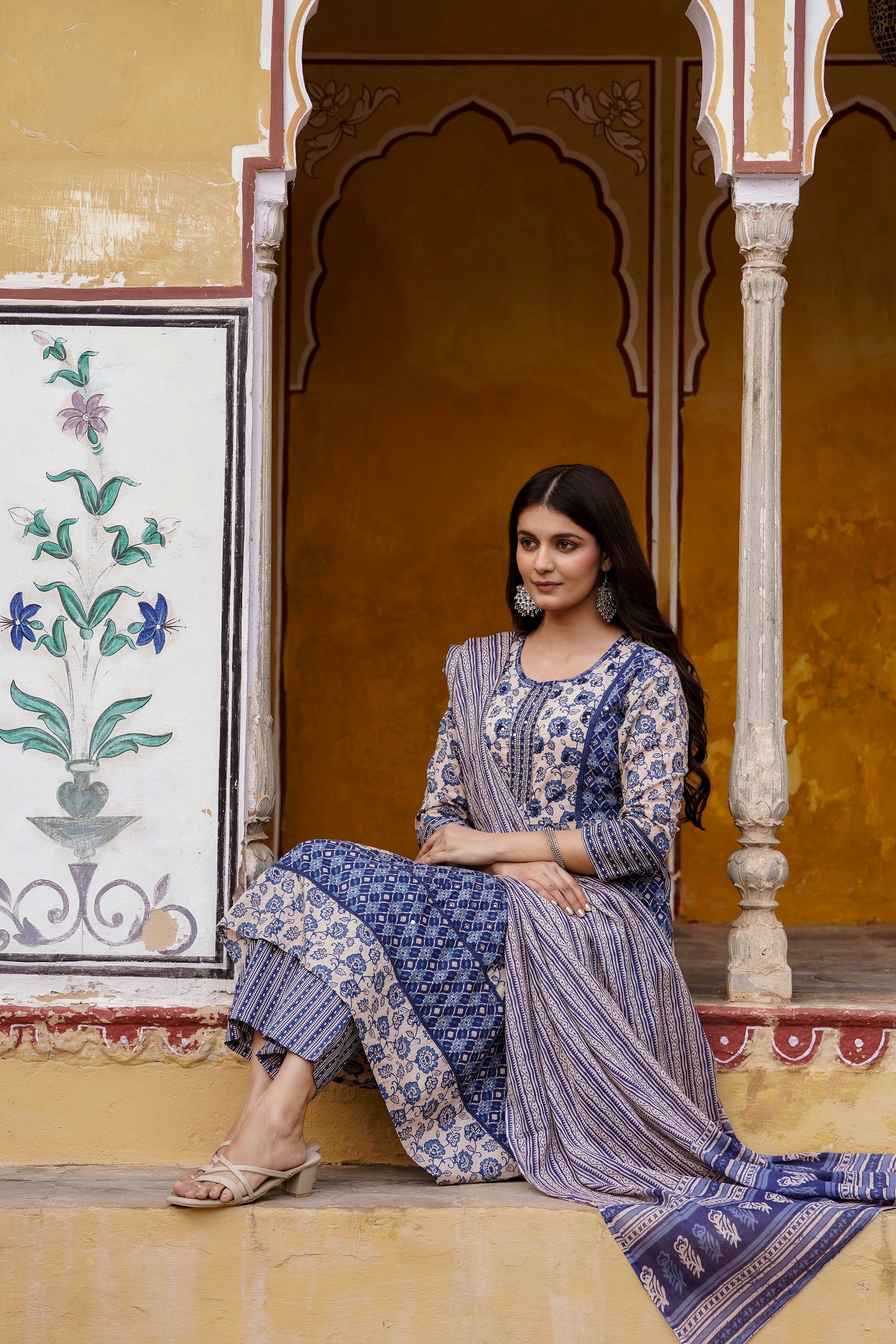 Erisha Pure Cotton Hand Work Kurta Pant Dupatta Set