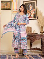 Womens Pure cotton embroidered kurta pant dupatta set