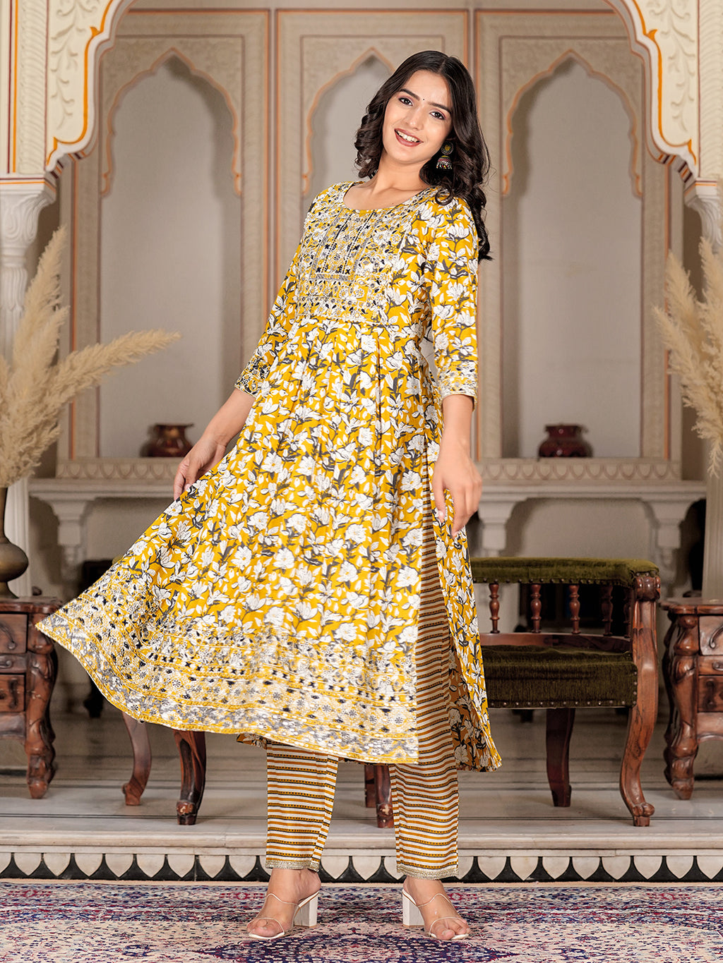 Womens Pure cotton embroidered kurta pant dupatta set