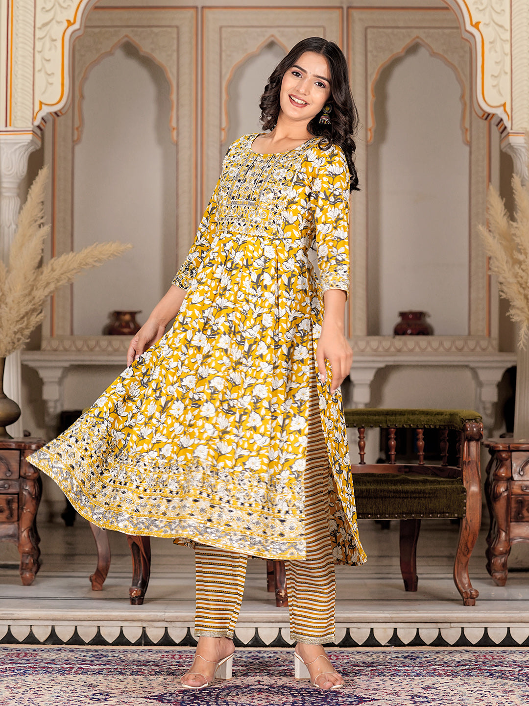 Womens Pure cotton embroidered kurta pant dupatta set