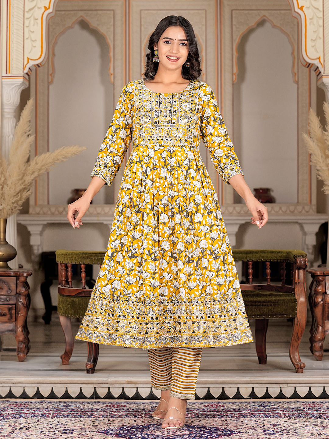 Womens Pure cotton embroidered kurta pant dupatta set