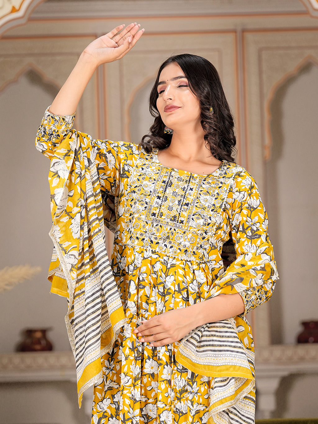 Womens Pure cotton embroidered kurta pant dupatta set