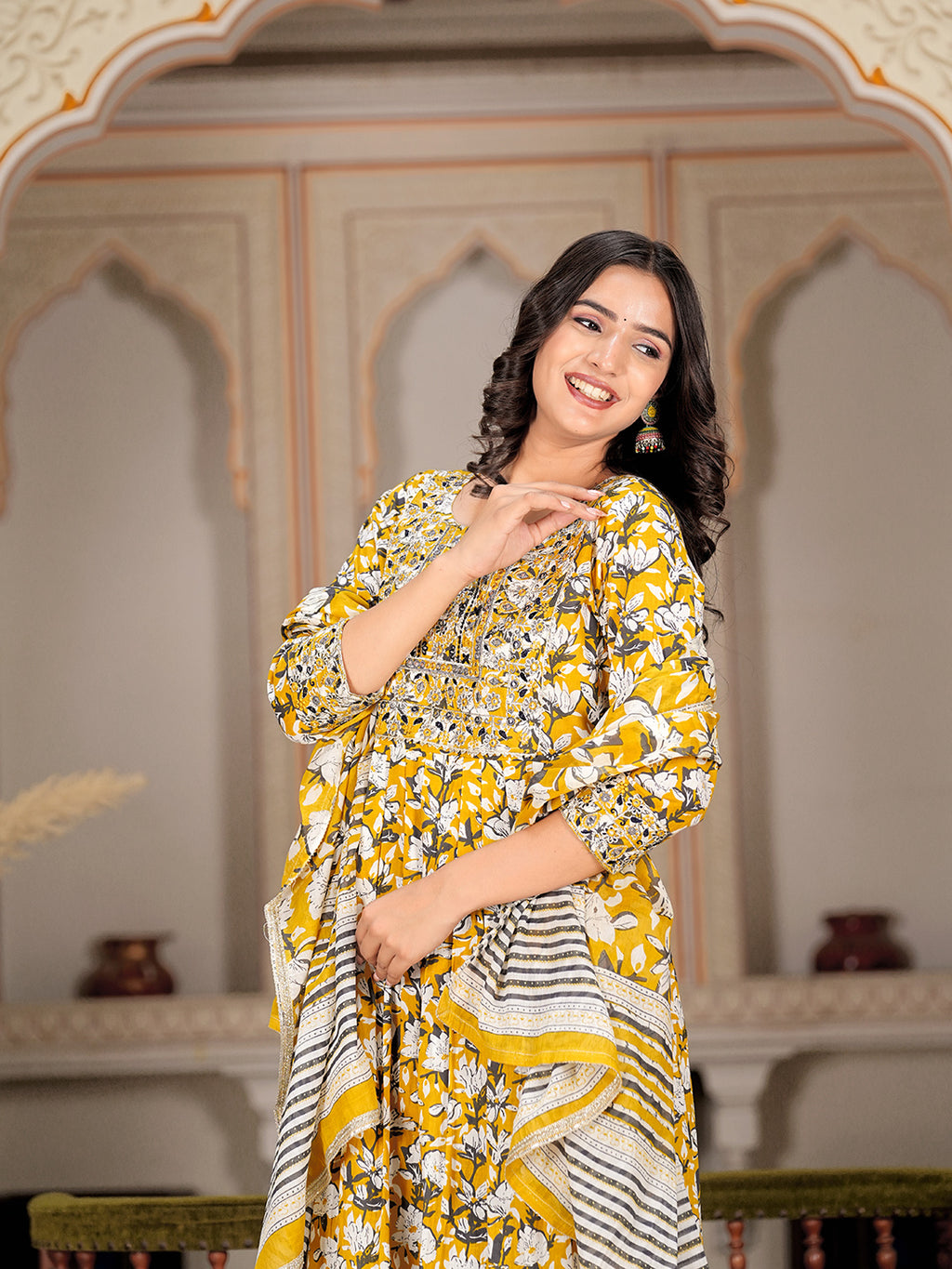 Womens Pure cotton embroidered kurta pant dupatta set