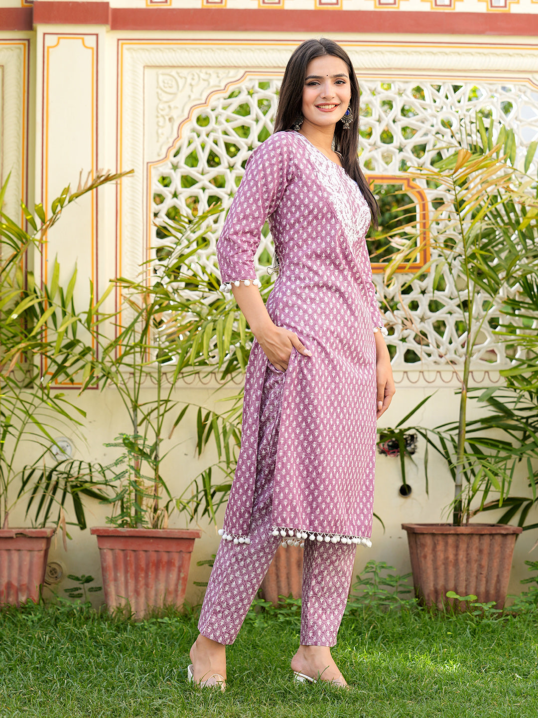 Womens pure cotton Embroidered kurta and pant set