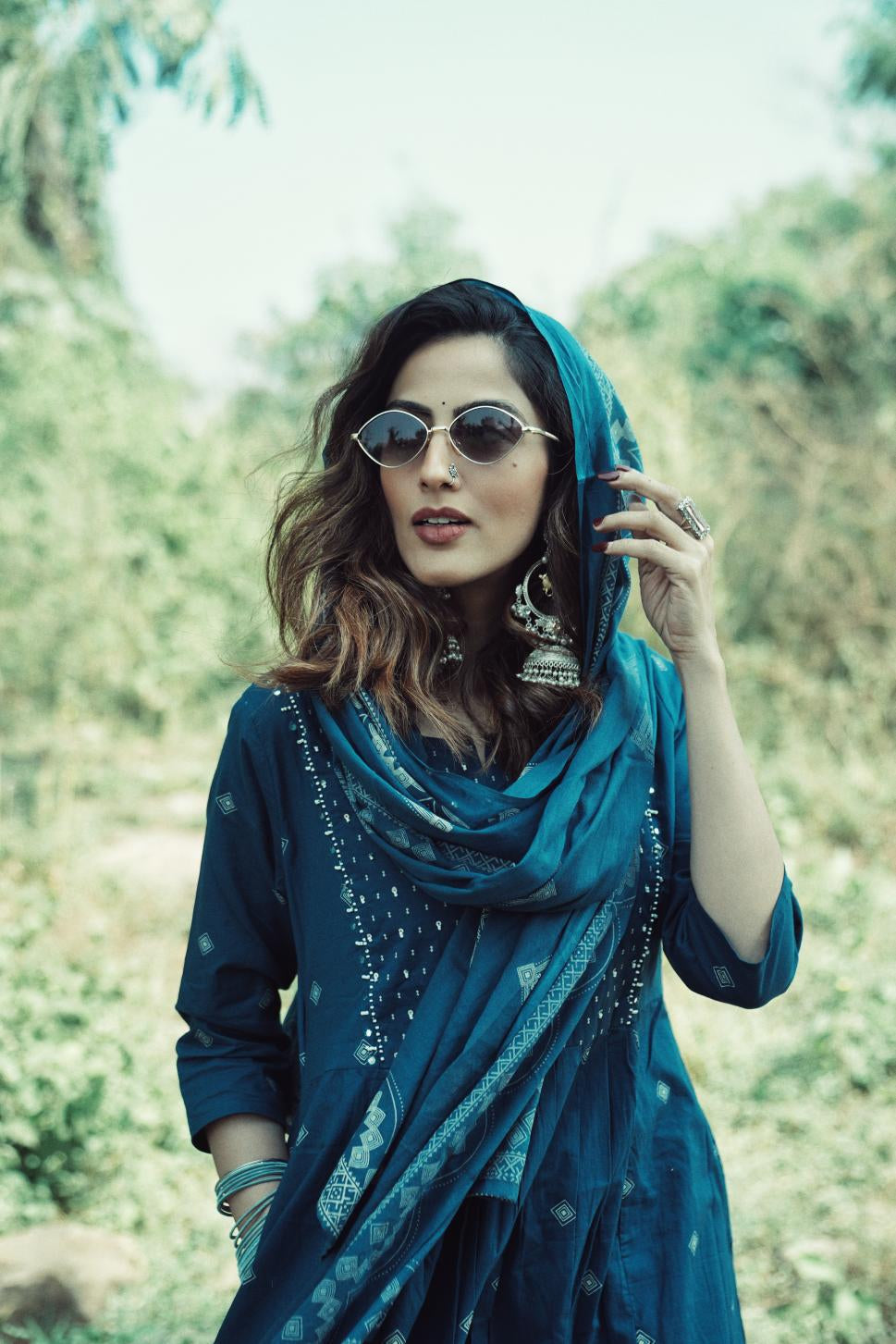 Womens Pure cotton Pleated Pure cotton Kurta Pant Dupatta Set