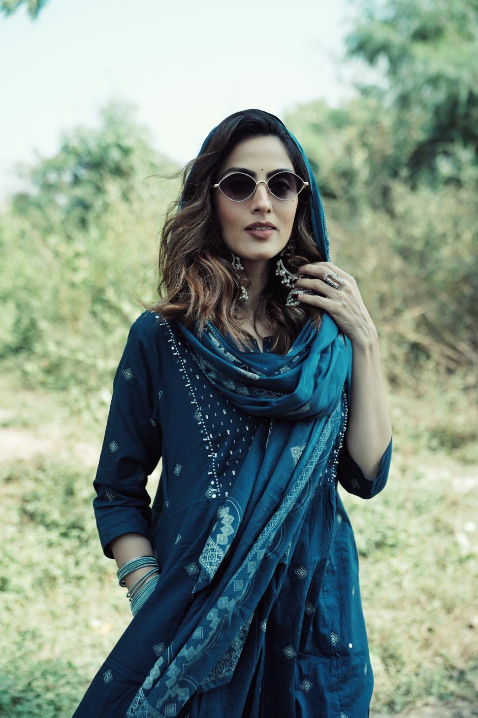 Womens Pure cotton Pleated Pure cotton Kurta Pant Dupatta Set