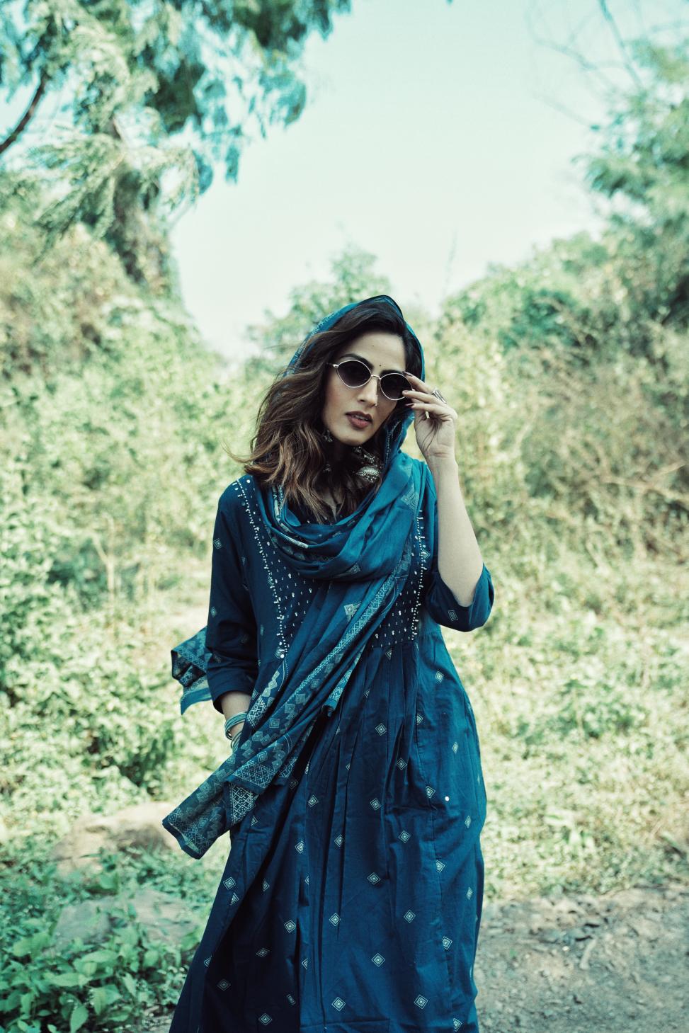 Womens Pure cotton Pleated Pure cotton Kurta Pant Dupatta Set