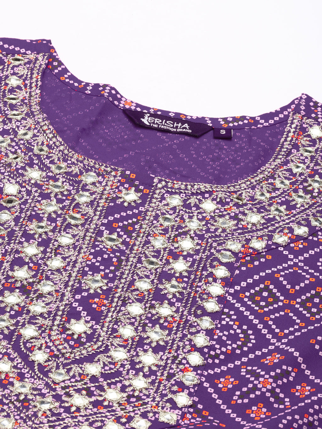 Womens Bhandej print Embroidered Rayon kurta and pant set