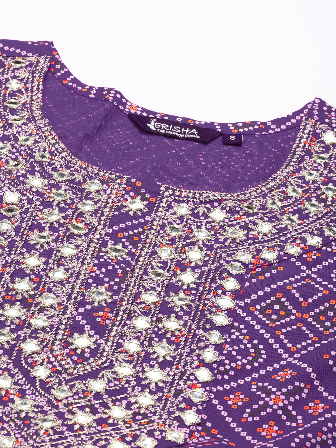 Womens Bhandej print Embroidered Rayon kurta and pant set