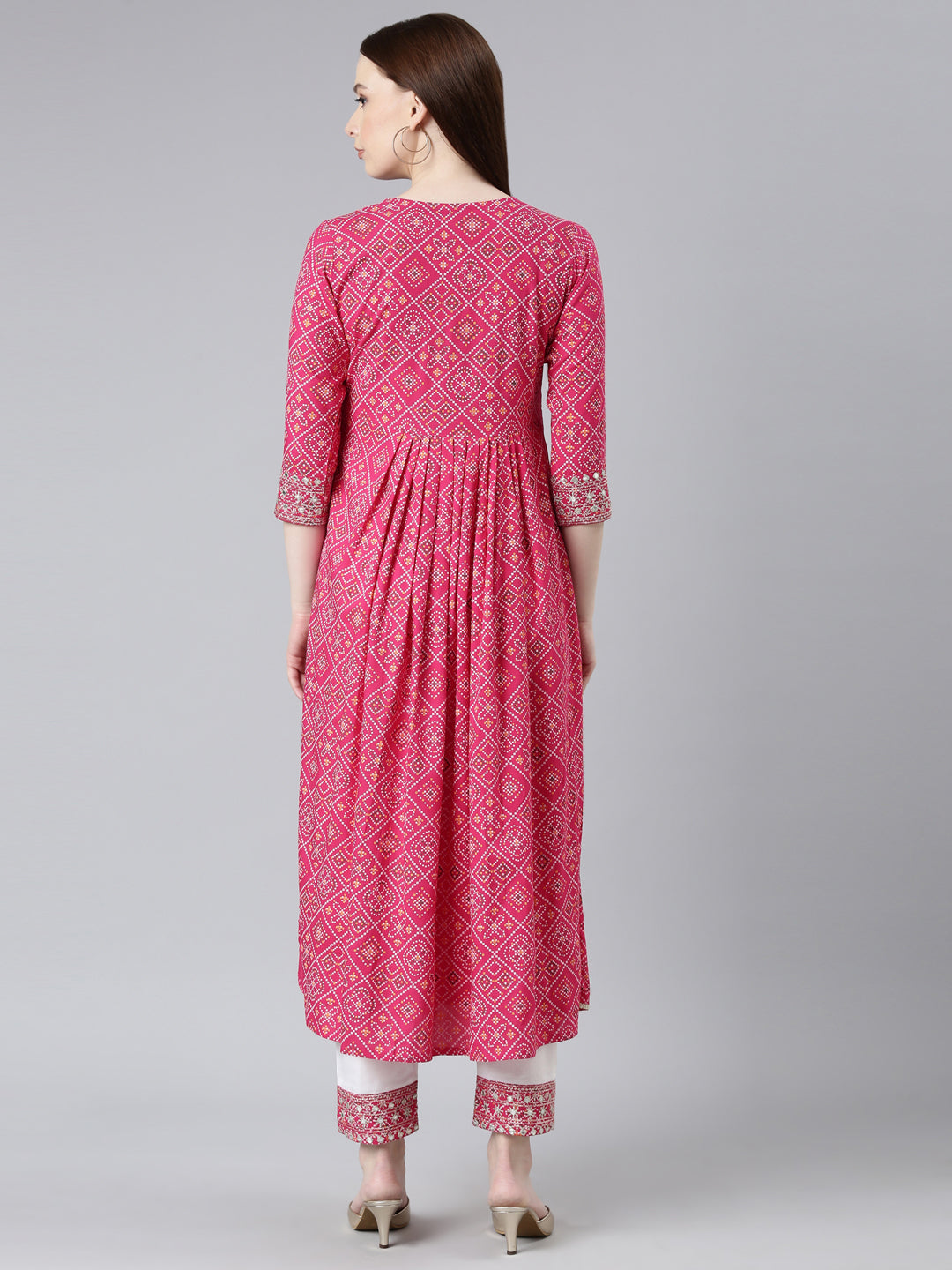 Womens Bhandej print Embroidered Rayon kurta and pant set