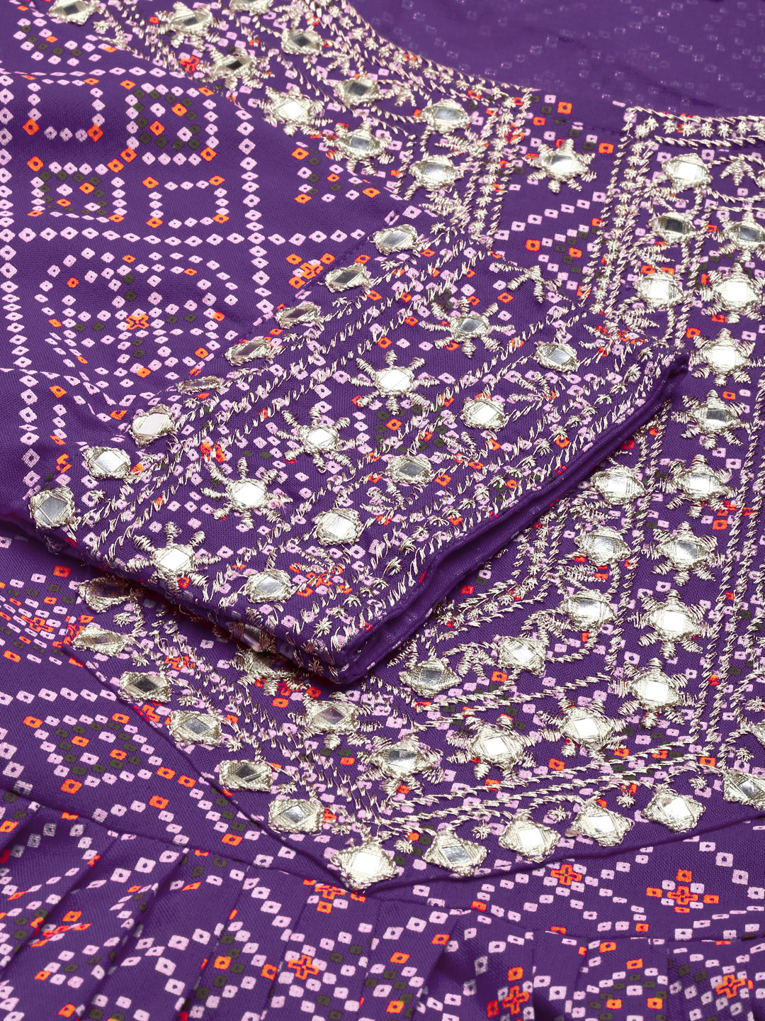 Womens Bhandej print Embroidered Rayon kurta and pant set