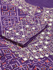 Womens Bhandej print Embroidered Rayon kurta and pant set
