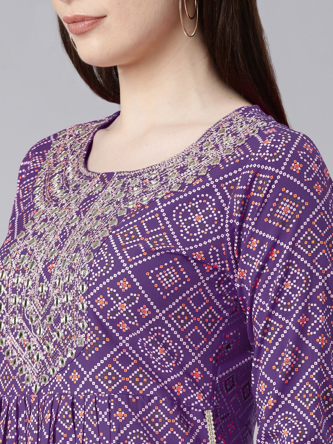 Womens Bhandej print Embroidered Rayon kurta and pant set