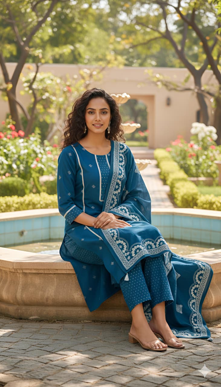 Womens Pure cotton printed kurta pant dupatta set