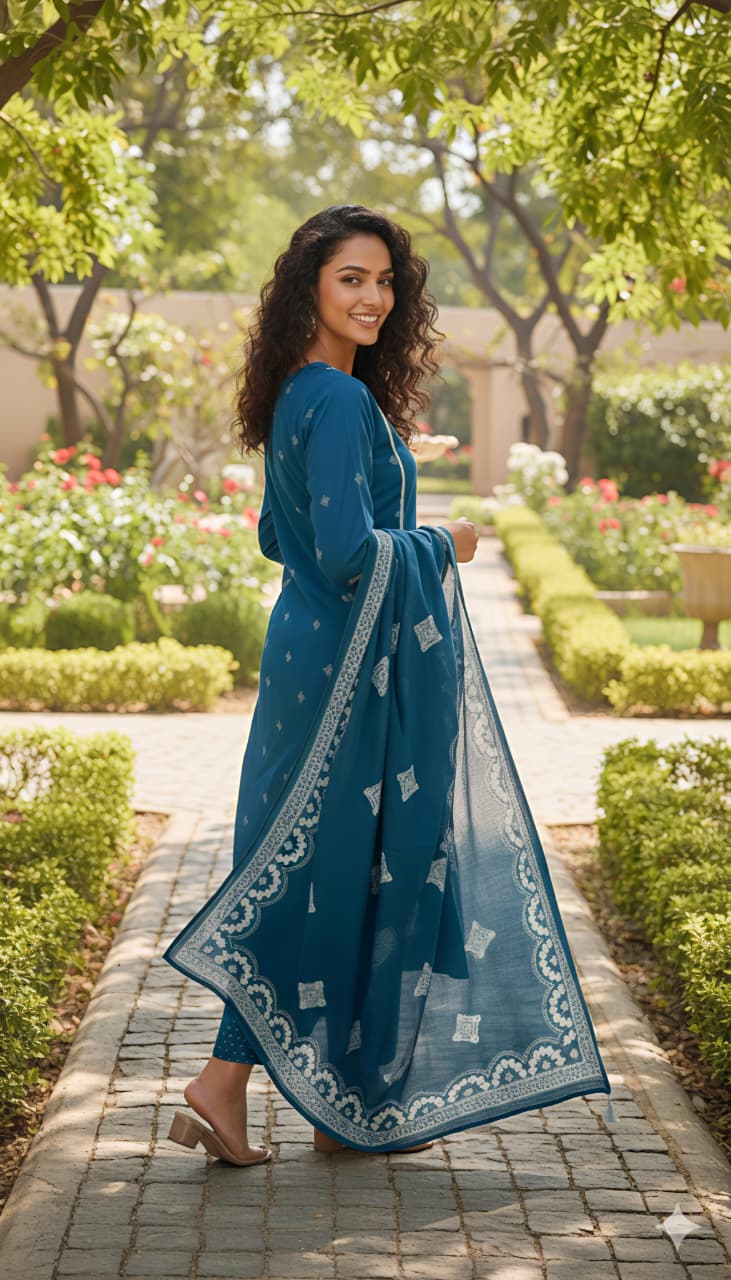 Womens Pure cotton printed kurta pant dupatta set