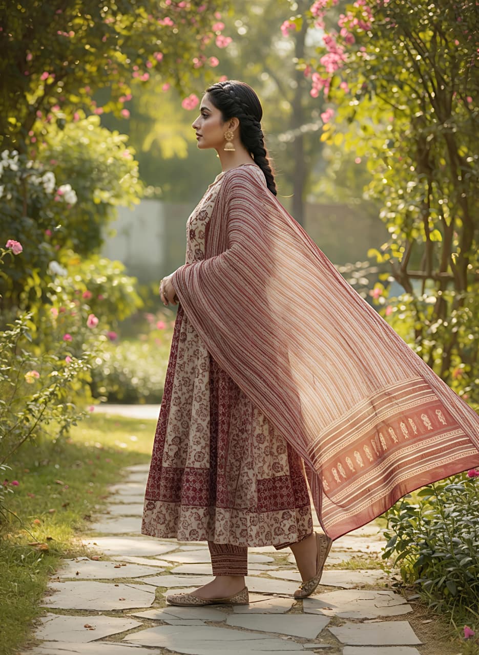 Pure Cotton Hand Work Kurta Pant Dupatta Set