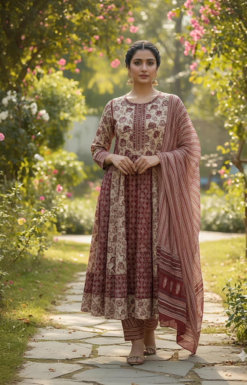 Pure Cotton Hand Work Kurta Pant Dupatta Set