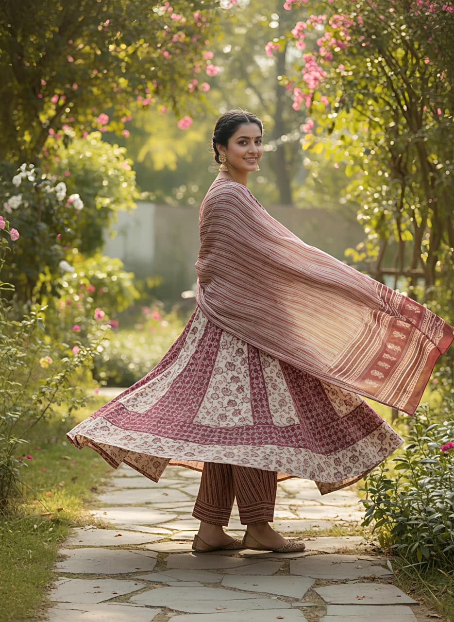 Pure Cotton Hand Work Kurta Pant Dupatta Set