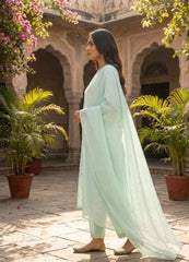 Women pure cotton embroidered kurta pant dupatta set