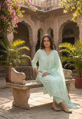 Women pure cotton embroidered kurta pant dupatta set