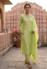 women pure cotton kurta pant dupatta set