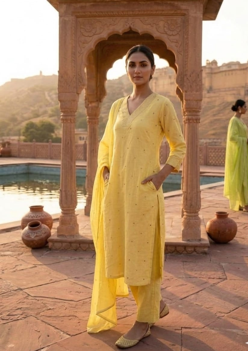 Women pure cotton kurta pant dupatta set