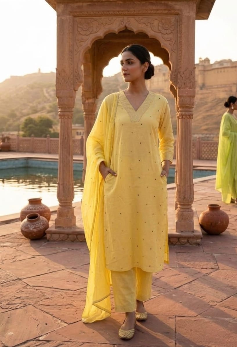 Women pure cotton kurta pant dupatta set