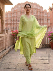 women pure cotton kurta pant dupatta set