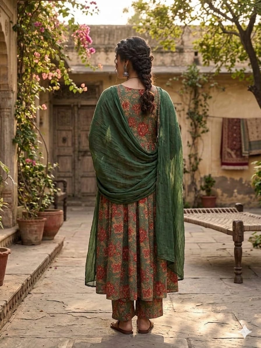 women cotton kurta pant with dupatta set